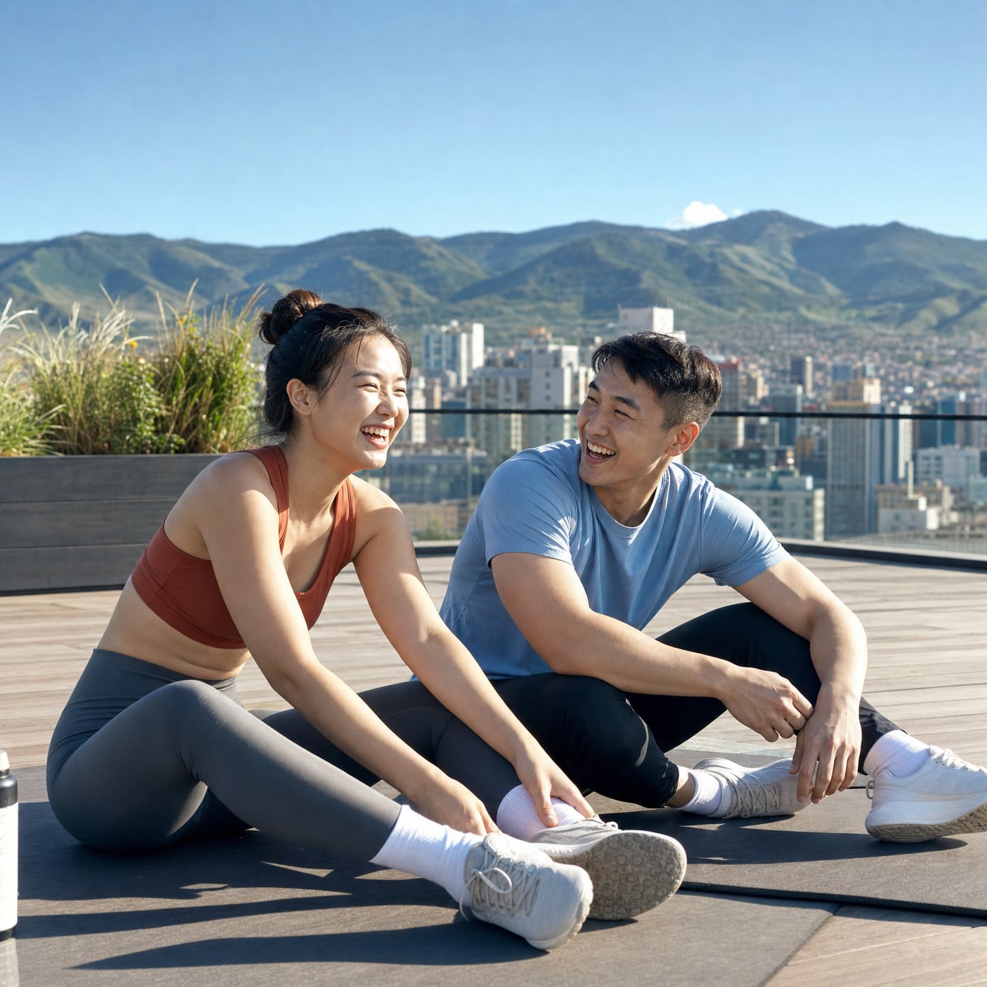 Two people training outdoors in Ulaanbaatar